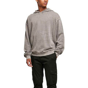 เสื้อฮู้ดผู้ชายฟอกสีกรดผ้าฟลีซนุ่มกันลมสำหรับฤดูหนาว - Product Image 2