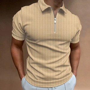 2025 été mode hommes décontracté mince pour Polo manches courtes avec fermeture éclair solide décontracté rayure T-Shirt 100% coton haut marque - Product Image 4