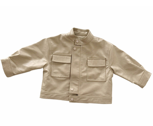 เสื้อเบลเซอร์สไตล์เกาหลีอินเทรนด์ใหม่ฤดูใบไม้ผลิสำหรับเด็กผู้ชายและเด็กผู้หญิงเสื้อโค้ทในรถจักรยานยนต์ผ้ายีนส์และแฟชั่นเด็กหนัง PU - Product Image 5