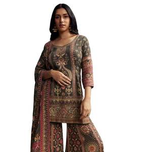 Conjunto Sharara estampado verde oscuro para venta al por mayor, Ropa Étnica festiva, eventos de boda, reuniones culturales y tradicional personalizada - Product Image 2