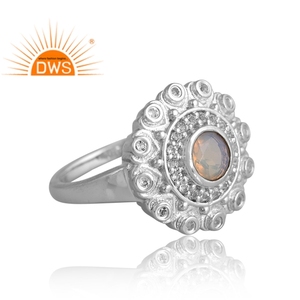 แหวนโอปอลเอธิโอเปียและสีขาวสำหรับผู้หญิงดีไซน์พื้นผิว925เงินแพลเลเดียมชุบทอง - Product Image 4