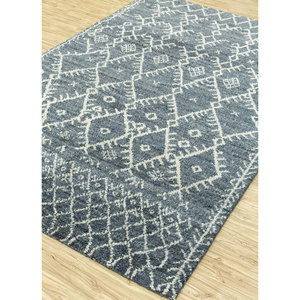 Alfombra de Lana Anudada a Mano Zuri Azul, Diseño Geométrico Abstracto, Rectangular, para Sala de Estar, Pasillo, Modelo PKWL-03 - Product Image 1