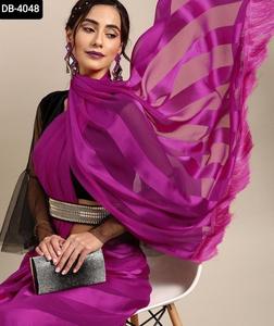 Georgette-ropa de vestir étnica india, blusa de seda satinada con diseño elegante, Saree DE TRABAJO Zalar con Bangloriy - Product Image 1