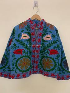 Veste en coton brodée florale bohème, col mandarin, manches trois quarts, vêtements d'extérieur pour femmes, printemps - Product Image 1