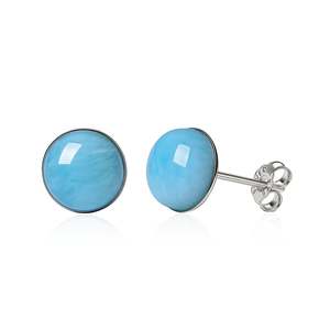 Boucles d'oreilles clous Jeulia en larimar bleu taille ronde, serties clos en argent sterling, bijoux de mariage - Product Image 1