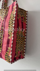 Bolso grande de algodón hecho a mano con estampado de Tigre, bolso de hombro acolchado, bolso de moda de estilo abierto para viajes y compras de mujer - Product Image 6