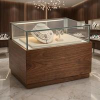 Vitrine de présentation commerciale moderne en verre trempé avec cadre en bois de style nordique, boîte organisatrice de comptoir, présentoir à bijoux en verre
