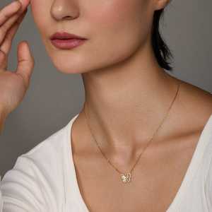 Collier en argent 92,5 plaqué or 18 carats, forme papillon, or blanc, or jaune, style religieux, avec perle et moissanite - Product Image 3