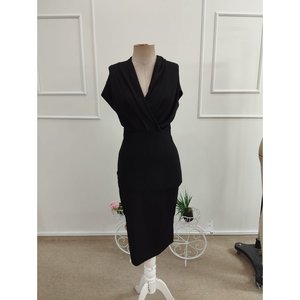 Robe en crêpe à manches courtes et col enroulé pour femme (sans ceinture), 37517 - Noir - Product Image 4