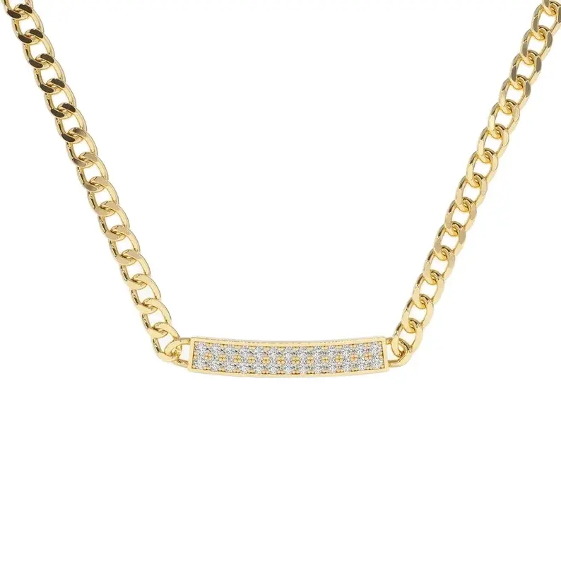 Cubaanse Ketting 14K Goud 3Mm Trottoirband Diamant Pave Ketting Diamanten Bar Cubaanse Schakelketting 22K Massief Goud Miami Ketting Rappers Stijl