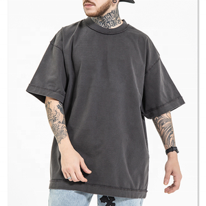 T-shirt vintage en coton lavé à l'acide en fibre de bambou pour hommes, poids lourd, décontracté, manches courtes, surdimensionné, solide, tricoté, logo numérique - Product Image 5