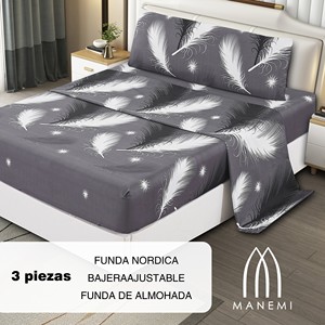 Set copripiumino 3 pezzi 100% poliestere con motivo vegetale per uso domestico, con lenzuolo con angoli e federa, lavabile - Product Image 2