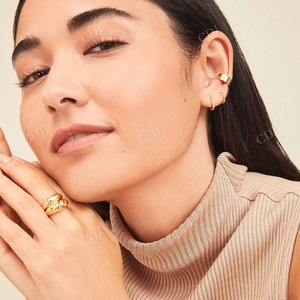 <b>Fashionable</b> Women's 18K White Gold Plated Brass <b>Cuff</b> <b>Earrings</b> Non-Pierced 18K Gold Thickness <b>Cuff</b> Clip Ear Hole No Piercing - Product Image 2