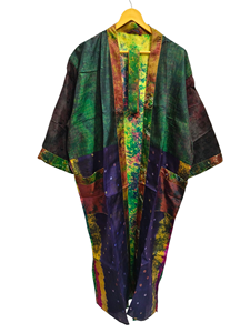 Peignoir d'été en soie Sari Kimono Vintage Sari Robe Soft Beach Party Gown Indian Handmade Silk Kimono - Product Image 3