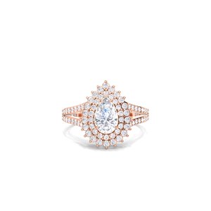 IGI Certified Pear Cut Lab Grown Diamond Double Halo <b>Split</b> Diamond Shank Engagement-Wedding <b>Ring</b> in 9K Yellow/White/Rose Gold - Product Image 1