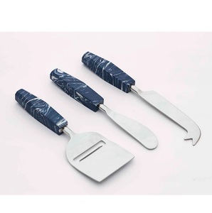 Set d'outils de découpe de fromage de table de forme carrée, bleu design, avec manche en résine blanc ombragé, poli miroir - Product Image 3