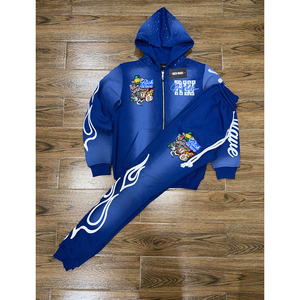 New Fashion 100% Cotton Men Zipper Embroidery Tracksuit Private Label Custom Printing Low Price Men Tracksuits - Product Image 4