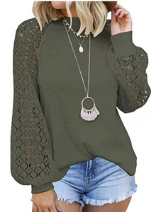 Chemisier t-shirt vert de haute qualité pour femmes 100% coton haut court décontracté avec manches mouche d'automne approvisionnement ODM - Product Image 2
