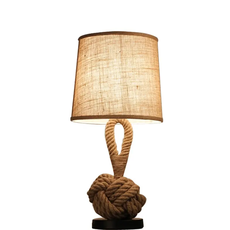 Corda de lâmpada de cabeceira tecido etl, luminária de cabeceira do hotel, lâmpada de mesa, luzes rústicas de metal, decorativa americana, corda de cânhamo