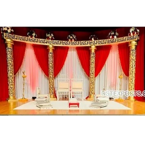 Escenario Dorado Abierto para Ceremonia de Boda, Decoración de Escenario Abierto para Boda Maharani, Deslumbrante Escenario de Boda en Forma de Media Luna, Mandap para Bodas en EE. UU. - Product Image 1