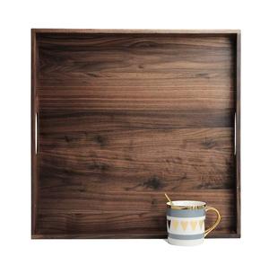 Elegante bandeja cuadrada de madera para servir con asas para el desayuno, café, aperitivos, fiestas, decoración del hogar, bandejas para servir - Product Image 1