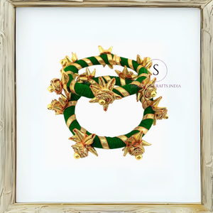 Modernas Pulseras de Gota con Diseño de Flores, Adornadas con Gotta Patti, Pulseras Verdes Hechas a Mano para Mujeres y Niñas, Ideales para Festivales - Product Image 3