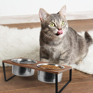 Elevated Raised Tilted Dog Bowls for <b>Small</b> Dogs with Metal & Wood Rectangular Design and Multiple Finishes - Product Image 5