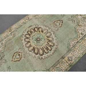 Tapis turc vintage 5.2 x 9.4ft vert beige tissage plat laine Patchwork motif pour salon décor couloir utiliser support en Latex - Product Image 5