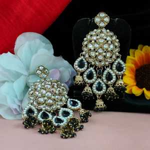 Minimalist <b>Pearl</b> Kundan <b>Dangle</b> <b>Earrings</b> For Women Lightweight Graceful Design with Intricately Set Lustrous Stones Ethnic Wear - Product Image 3