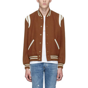 Blouson aviateur personnalisé en laine lourde pour hommes à manches longues avec col montant et bouton de haute qualité pour veste d'hiver pour hommes - Product Image 5