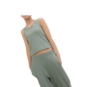 Camiseta sin Mangas Corta de Algodón Acanalado para Mujer, Personalizada al por Mayor, con Logotipo Personalizado, Chaleco de Verano, Ropa Informal Cómoda, Camiseta Deportiva para Correr - Product Image 1