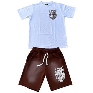 Sun Faded Screen Print Puff Print T-shirt Shorts Vintage Acid Wash Chándal con 2 piezas Traje de verano para hombres - Product Image 5