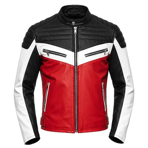 Men's Red Pu Leather Breathable Eco-friendly Waterproof Windproof Cafe <b>Racer</b> Motorcycle <b>Jacket</b> Slim Fit Vintage Biker Front - Product Image 4
