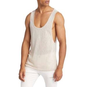Venta al por mayor de ropa de hombre de estilo de la calle de talla grande camisetas sin mangas OEM impresión personalizada peso pesado en blanco cuello redondo hombres chaleco camiseta sin mangas - Product Image 4