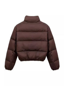 Vestes bouffantes teintées en couleur unie à la mode coupe décontractée haut court vestes bouffantes pour femmes Streetwear col montant vestes à manches longues - Product Image 2