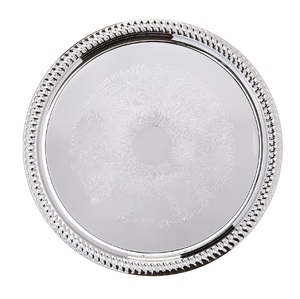 Bandeja para servir de acero de forma redonda, plato de diseñador hecho a mano de buena calidad, bandeja para servir comida de Metal al por mayor con estilo clásico - Product Image 1