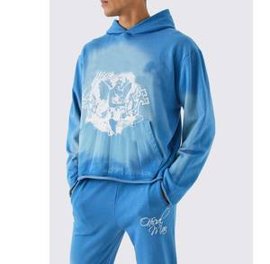 Sweat à capuche personnalisé avec fermeture éclair complète Deux pièces Acide Pierre délavée Survêtements avec broderie en détresse pour hommes - Product Image 6