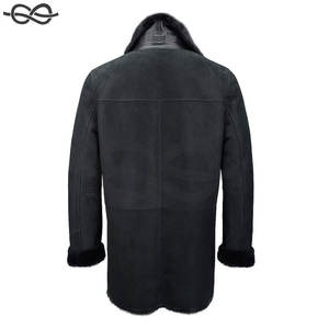 Chic manteau en peau de mouton à simple boutonnage revers aux cheveux longs noir luxueux mode vêtements d'extérieur hommes et femmes - Product Image 3