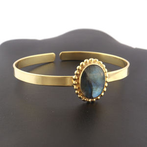 Western Style Oval Shape Natural Flashy Labradorite Handmade <b>Adjustable</b> <b>Bracelet</b> Gold Plated Open Cuff Bangle <b>Bracelet</b> Jewelry - Product Image 2