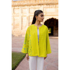 เสื้อแจ็คเก็ตครอปปักลายสีเหลืองเลมอนแบบกลับด้านได้ สำหรับเสื้อโค้ทฤดูหนาวที่ระบายอากาศได้ดี ตกแต่งด้วยลายปะติดและมุก เหมาะสำหรับฤดูใบไม้ร่วงและฤดูหนาว - Product Image 4