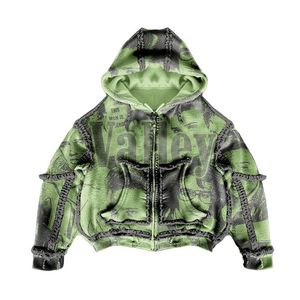 Vente en gros Streetwear Sweat à capuche zippé Sweat à capuche surdimensionné avec broderie imprimée personnalisée et étiquettes de marque Qualité supérieure avec votre demande - Product Image 3