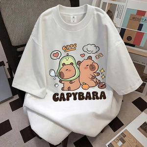 Camiseta 100% Algodón CAPYBARA Talla Grande para Mujer, Nueva Camiseta Coreana Holgada de Verano Unisex de Manga Corta para Estudiantes - Product Image 1