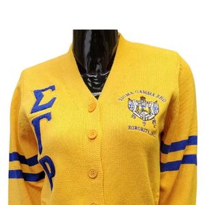 Custom Sigma Gamma Rho College Logotipos Button-Up Letterman Loose Fit Varsity Cardigan Suéter para Cheer Team Knitwear Cardigan - Product Image 3