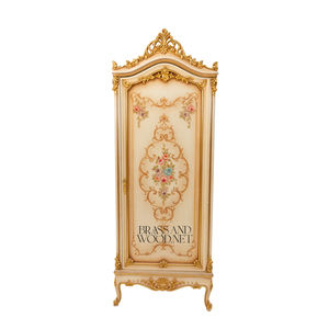 ตู้เสื้อผ้าบานเดี่ยวสไตล์ฝรั่งเศสหรูหรา สีเบจ พร้อมลวดลายดอกไม้เพ้นท์มือ ประดับด้วยทองคำเปลว สำหรับห้องนอนสไตล์พระราชวัง - Product Image 1
