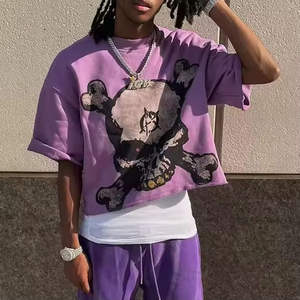 เสื้อยืดผู้ชายทรงโอเวอร์ไซส์ สไตล์สตรีทแวร์ ดีไซน์ขาดๆ แบบวินเทจ ตัดเย็บทรงครอป คอทรงกลม ผ้าถักเนื้อหนา 100% ผ้าฝ้ายออร์แกนิค - Product Image 3