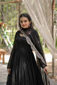 Black Fancy Designer Casual Wear Salwar Kameez Dupatta Indian Women's Party Ready Wholesale Surat Low Range Faux Georgette - Product Image 4