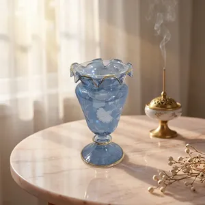 ZAHEREEN LW89 Quemador de incienso floral esmerilado de lujo egipcio, hecho a mano, de vidrio resistente al calor, con ribete de oro de 24k para Bakhoor Oud en el hogar - Product Image 4