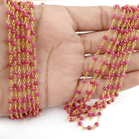 Chaîne de chapelet à facettes en rubis teinté naturel Chaîne de pierres précieuses perlées enroulée de fil de 3.5mm pour la fabrication de bijoux