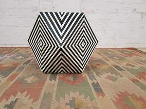 HF Crafts' Modern Black and White Lines Bone Inlay Taburete Venta al por mayor Muebles para el hogar para el dormitorio - Product Image 3