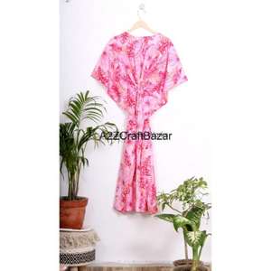 Bohemian Floral Block Print Eco-Friendly Cotton Washable <b>Maxi</b> Dress Women Handmade Long Flowy Summer Indian <b>Kaftan</b> Gown Natural - Product Image 3